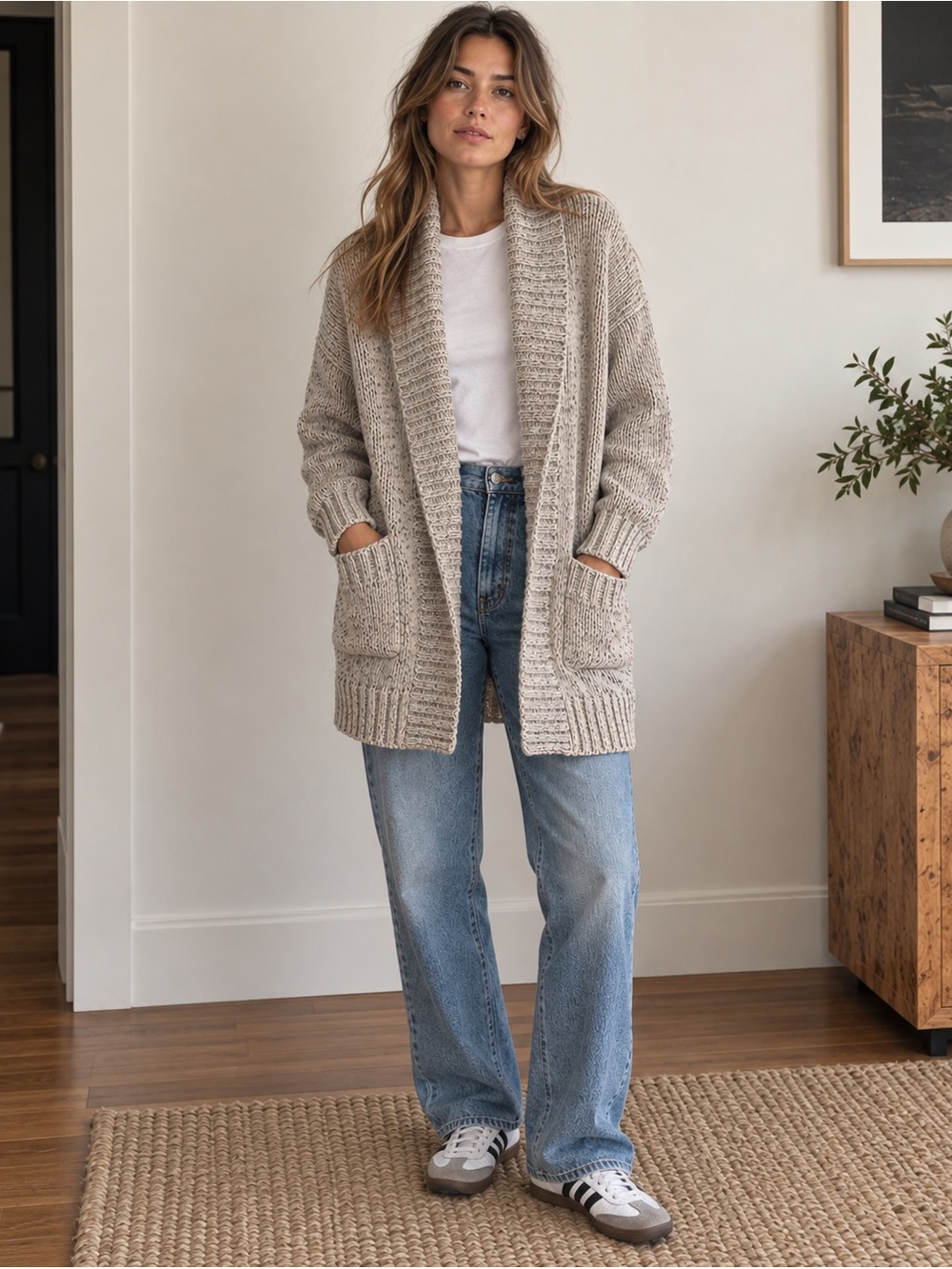 Zara Knit Oversized Heathered Grey Open Front Cardigan S